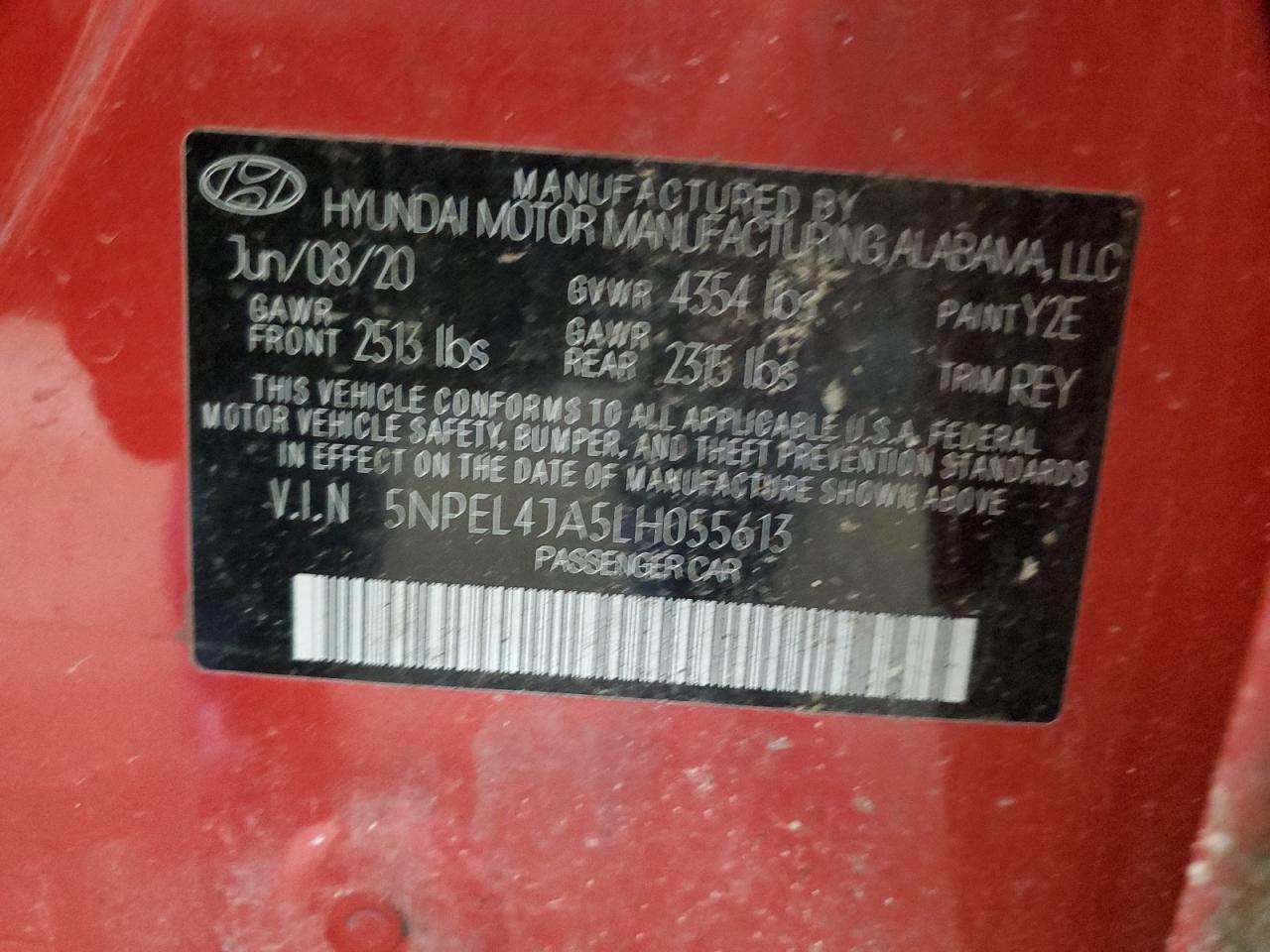 2020 Hyundai Sonata Sel VIN: 5NPEL4JA5LH055613 Lot: 70605165