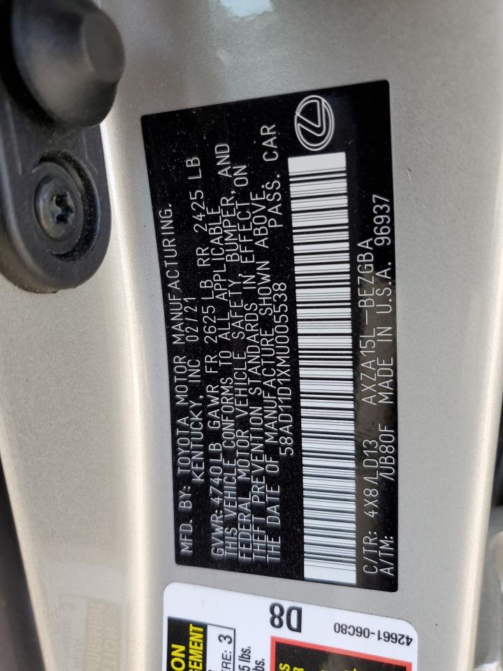 2021 Lexus Es 250 Base VIN: 58AD11D1XMU005538 Lot: 80277075