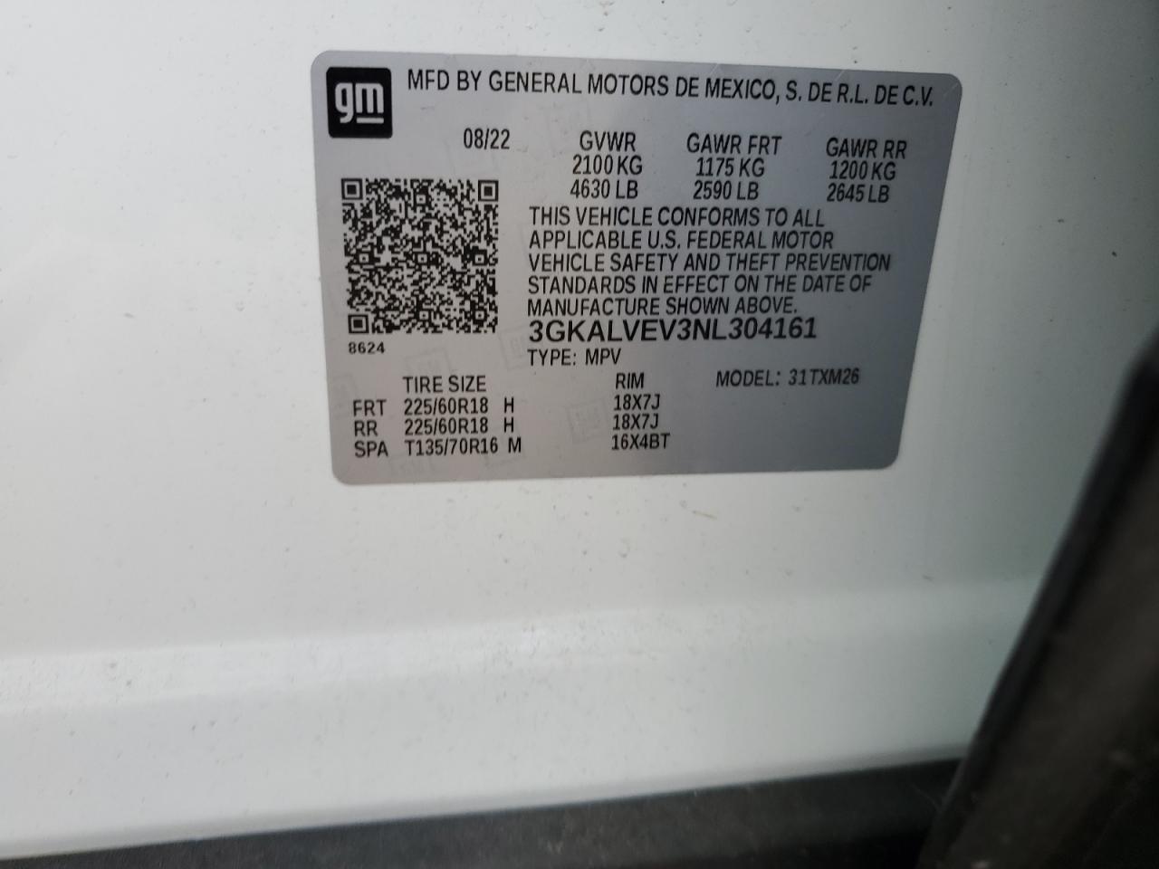 2022 GMC Terrain Slt VIN: 3GKALVEV3NL304161 Lot: 71735805