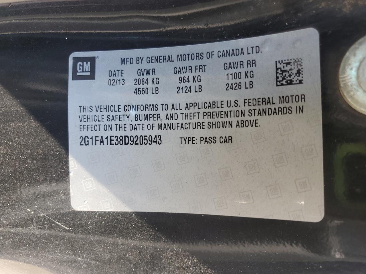 2013 Chevrolet Camaro Ls VIN: 2G1FA1E38D9205943 Lot: 80132725