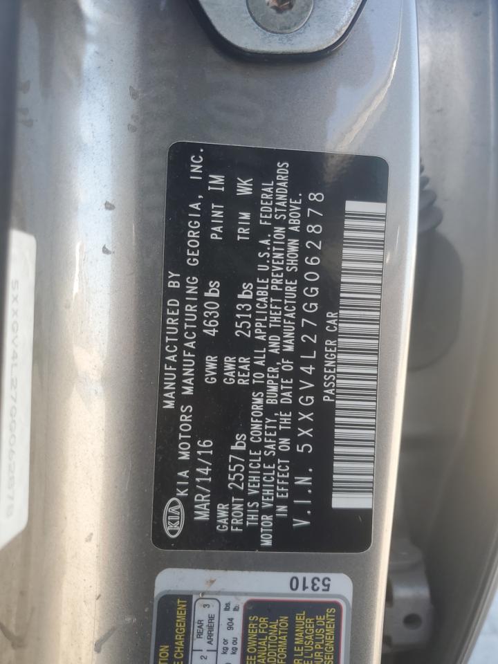 2016 Kia Optima Sxl VIN: 5XXGV4L27GG062878 Lot: 81702915