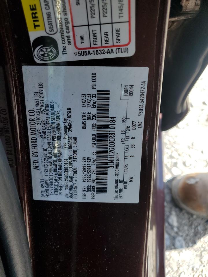 2012 Lincoln Mkz VIN: 3LNHL2GC0CR810184 Lot: 71827955