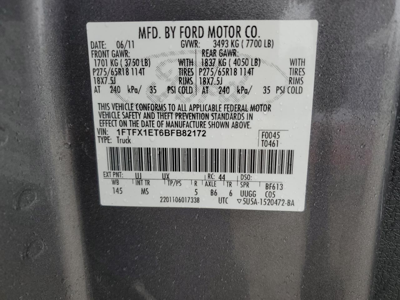 2011 Ford F150 Super Cab VIN: 1FTFX1ET6BFB82172 Lot: 83803775