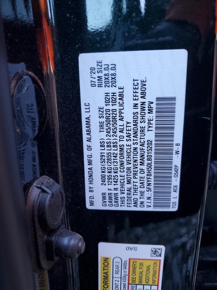 2020 Honda Passport Exl VIN: 5FNYF8H50LB015202 Lot: 80400635