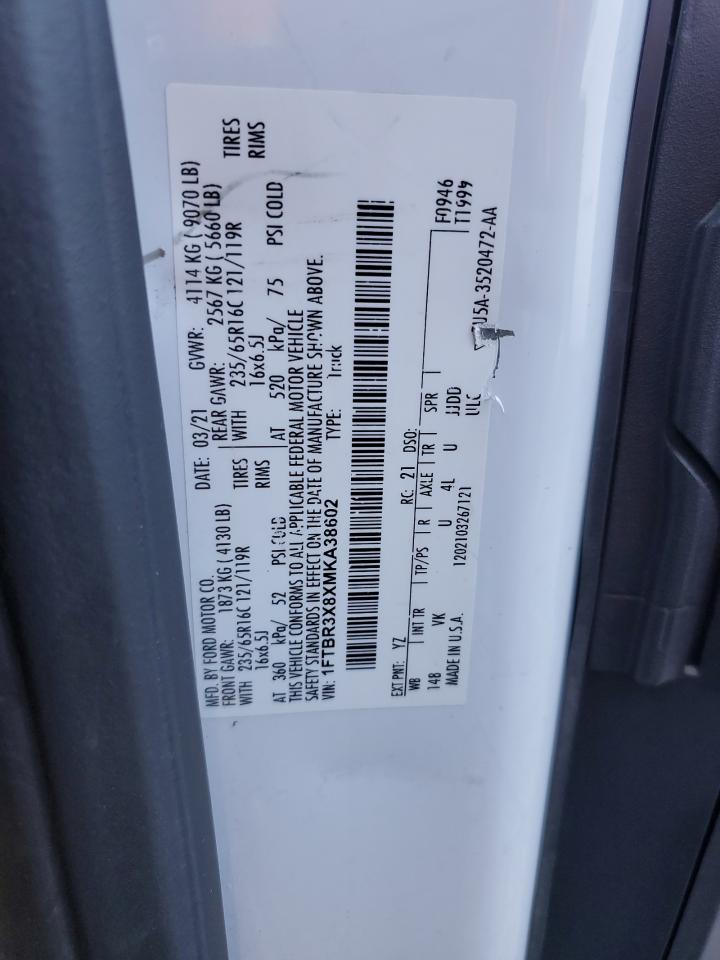 2021 Ford Transit T-250 VIN: 1FTBR3X8XMKA38602 Lot: 84372495