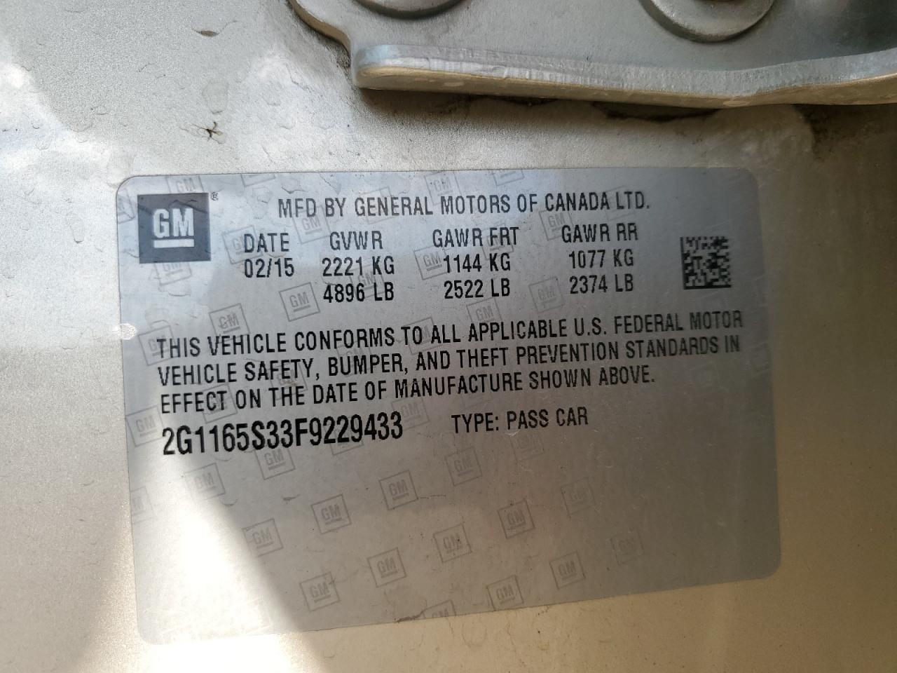 2015 Chevrolet Impala Ltz VIN: 2G1165S33F9229433 Lot: 83802865