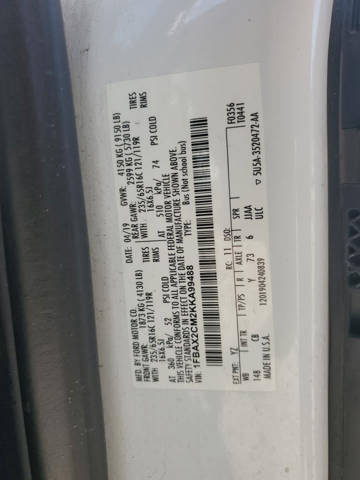 2019 Ford Transit T-350 VIN: 1FBAX2CM2KKA99488 Lot: 71166995
