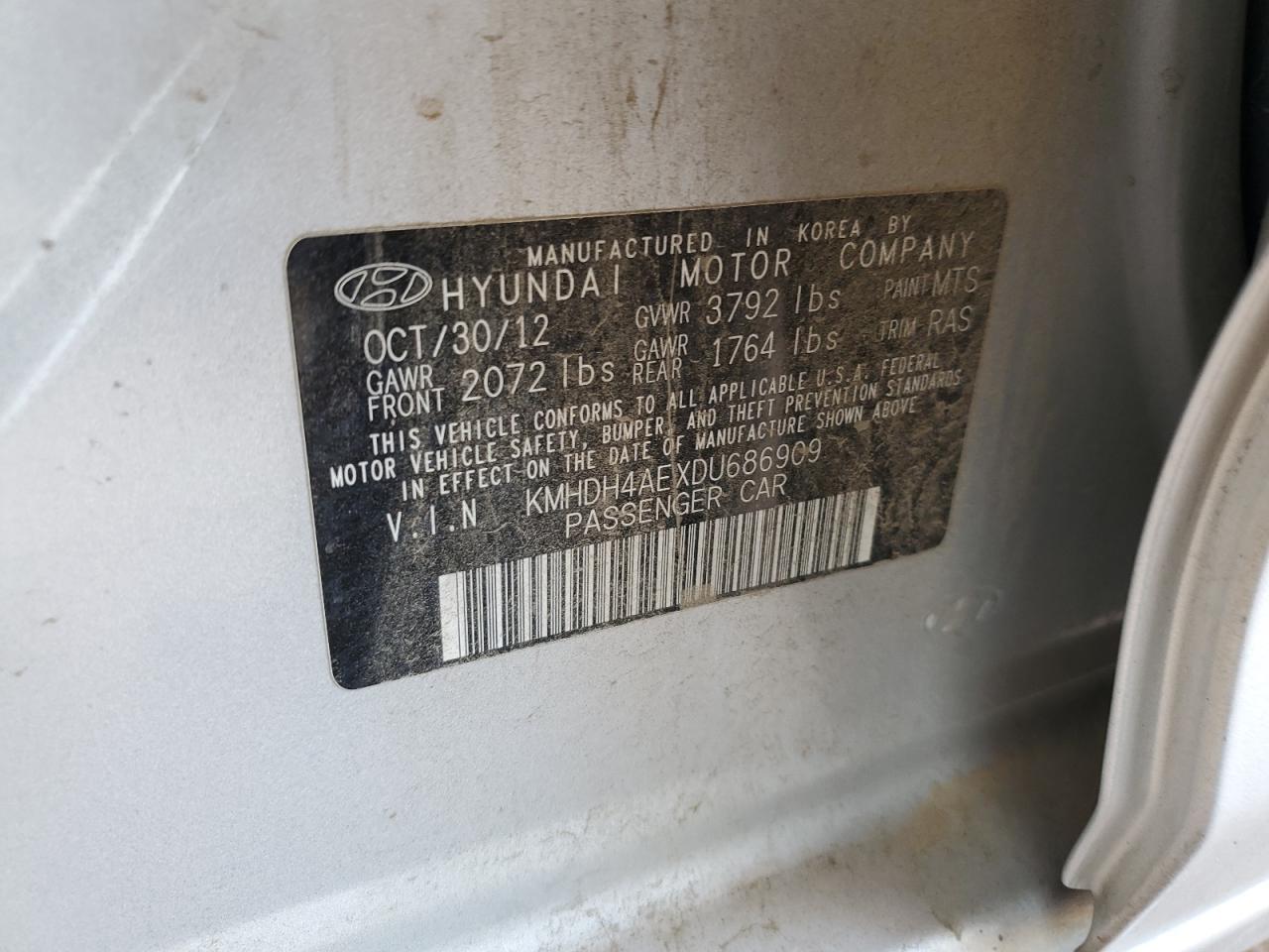 2013 Hyundai Elantra Gls VIN: KMHDH4AEXDU686909 Lot: 80709875