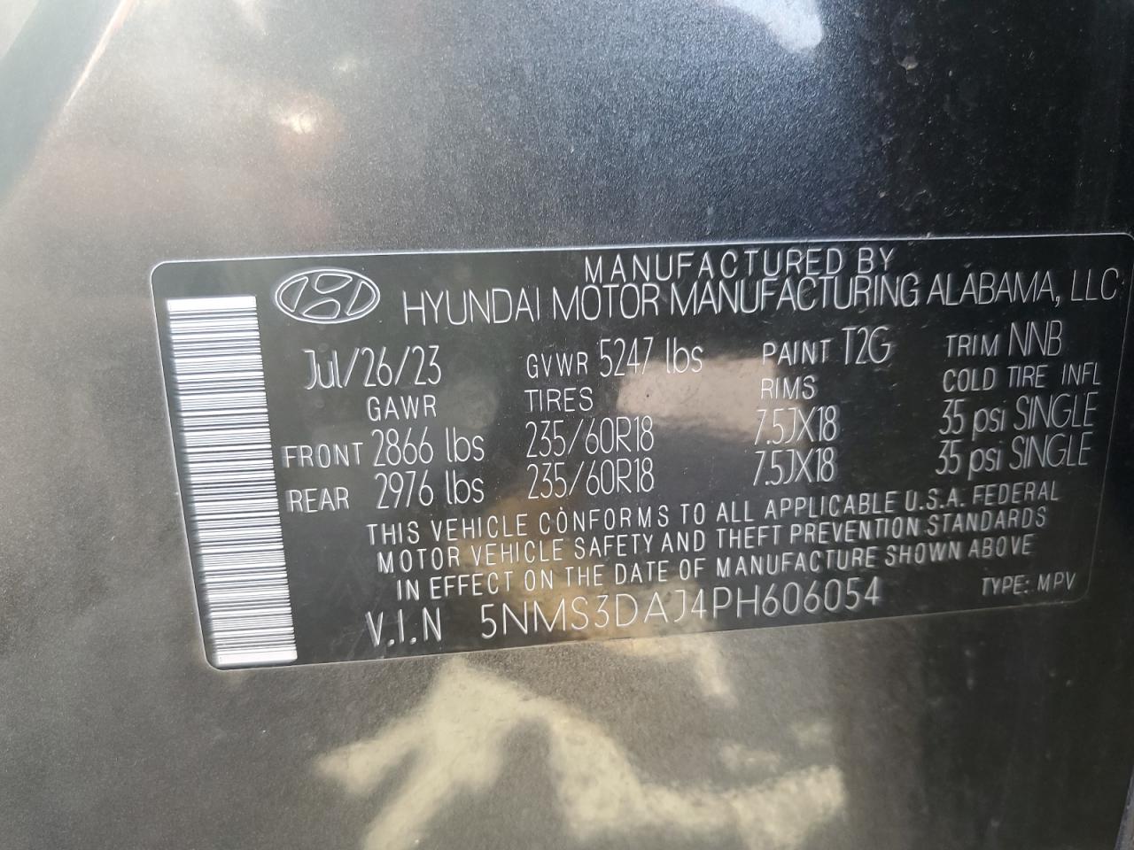 2023 Hyundai Santa Fe Sel Premium VIN: 5NMS3DAJ4PH606054 Lot: 81433425