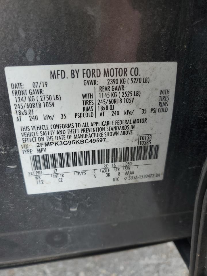 2019 Ford Edge Se VIN: 2FMPK3G95KBC49597 Lot: 81205375