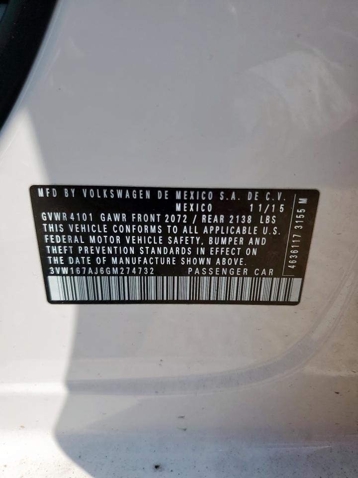 2016 Volkswagen Jetta S VIN: 3VW167AJ6GM274732 Lot: 81409265