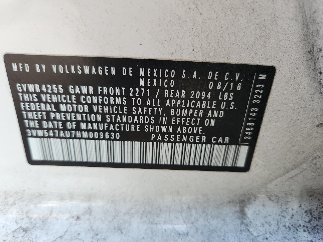 2017 Volkswagen Gti Sport VIN: 3VW547AU7HM009630 Lot: 70833015