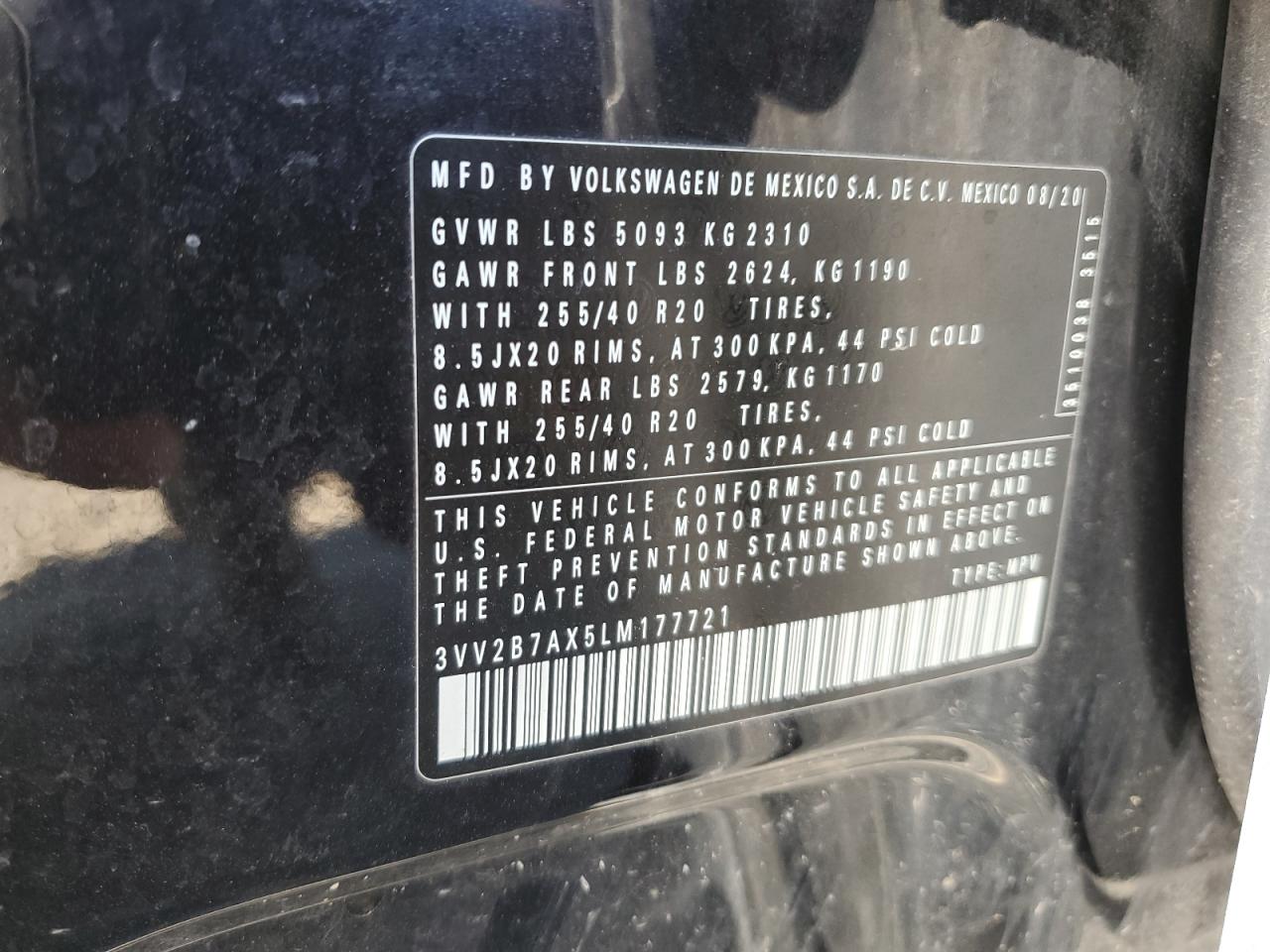 2020 Volkswagen Tiguan Se VIN: 3VV2B7AX5LM177721 Lot: 80873755