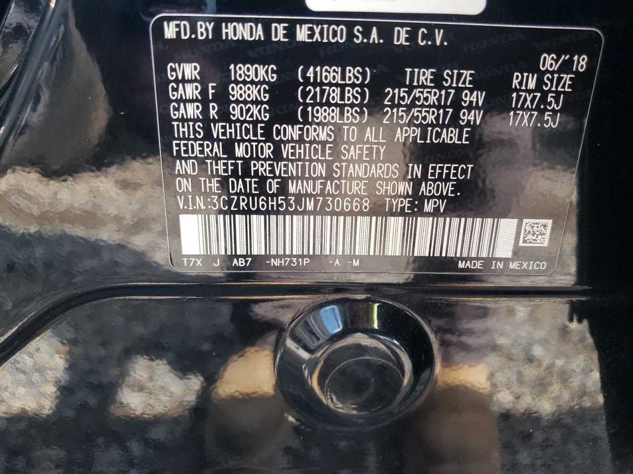 2018 Honda Hr-V Ex VIN: 3CZRU6H53JM730668 Lot: 71251005