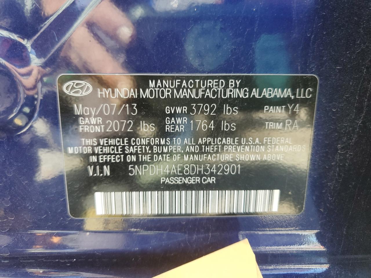 2013 Hyundai Elantra Gls VIN: 5NPDH4AE8DH342901 Lot: 81332645