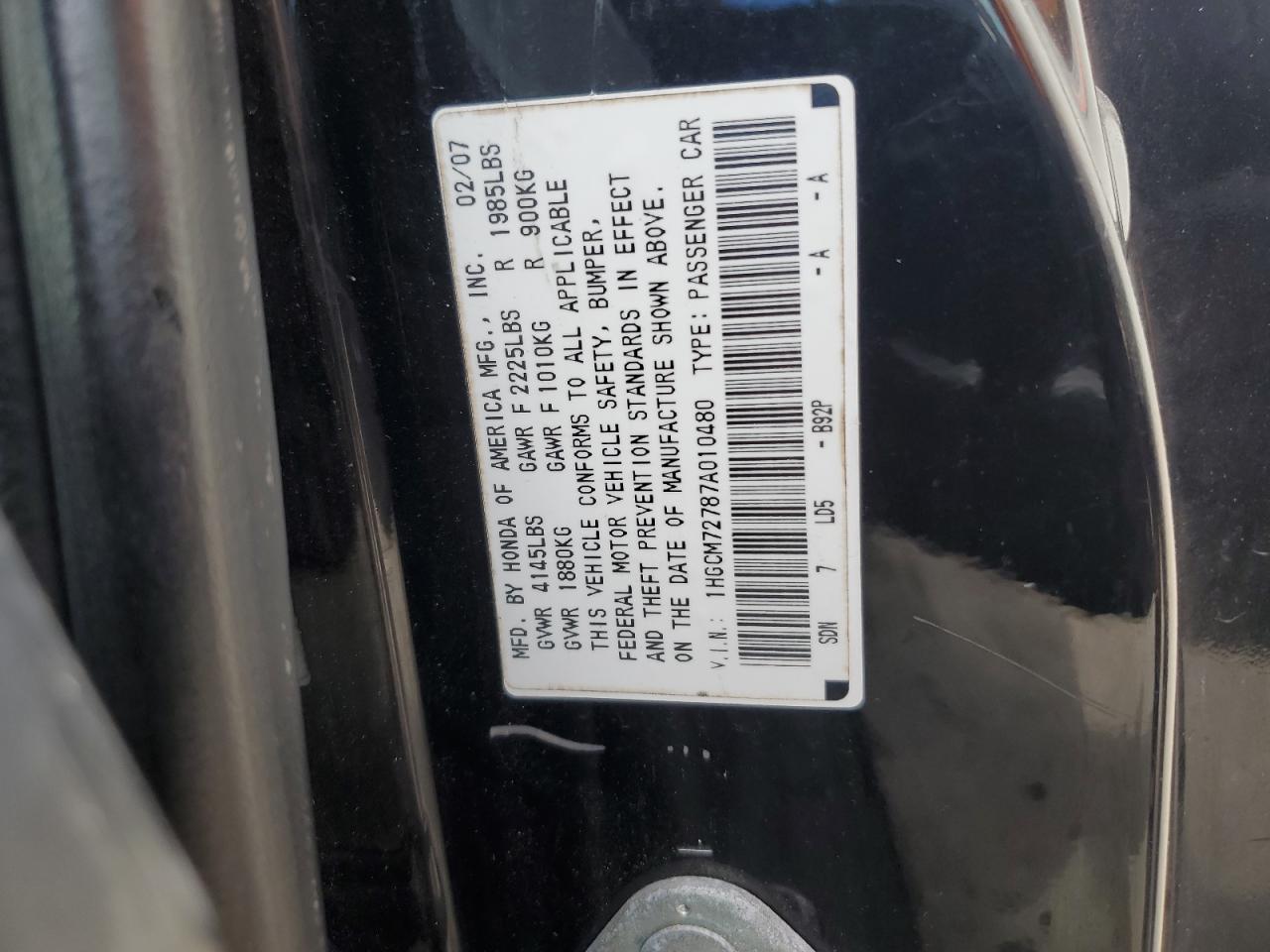 2007 Honda Accord Ex VIN: 1HGCM72787A010480 Lot: 80087955