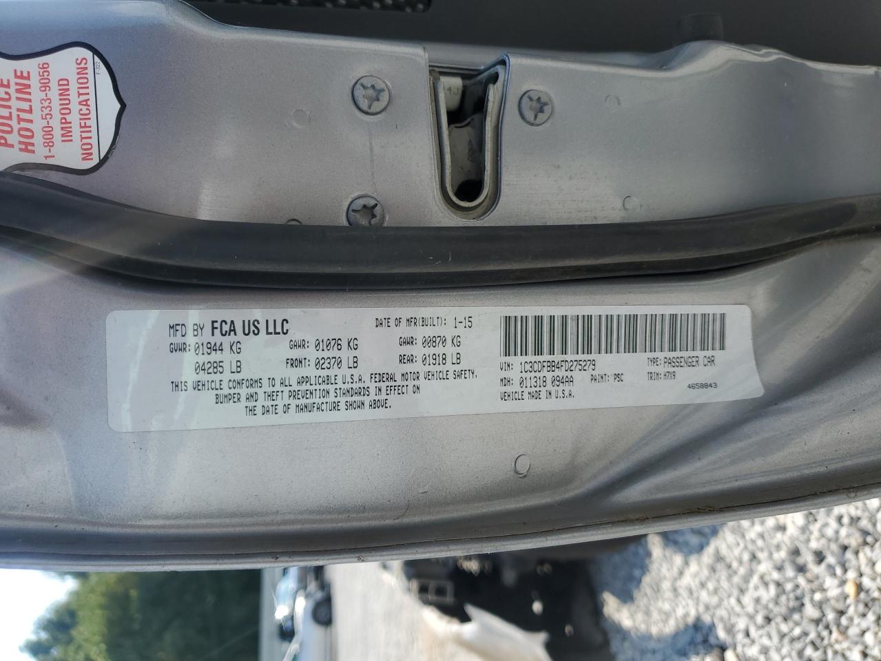 2015 Dodge Dart Sxt VIN: 1C3CDFBB4FD275279 Lot: 71554455