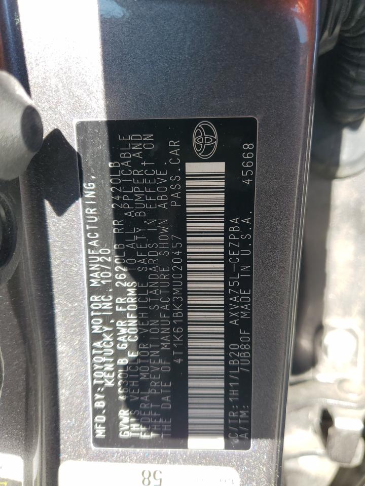 2021 Toyota Camry Xse VIN: 4T1K61BK3MU020457 Lot: 83846685