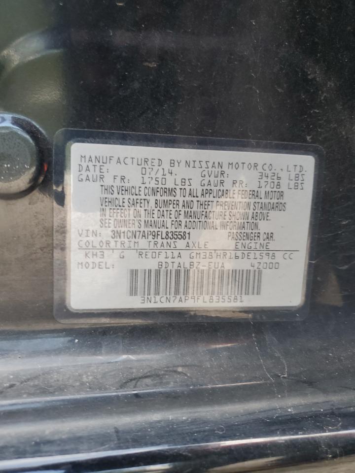 2015 Nissan Versa S VIN: 3N1CN7AP9FL835581 Lot: 80120645