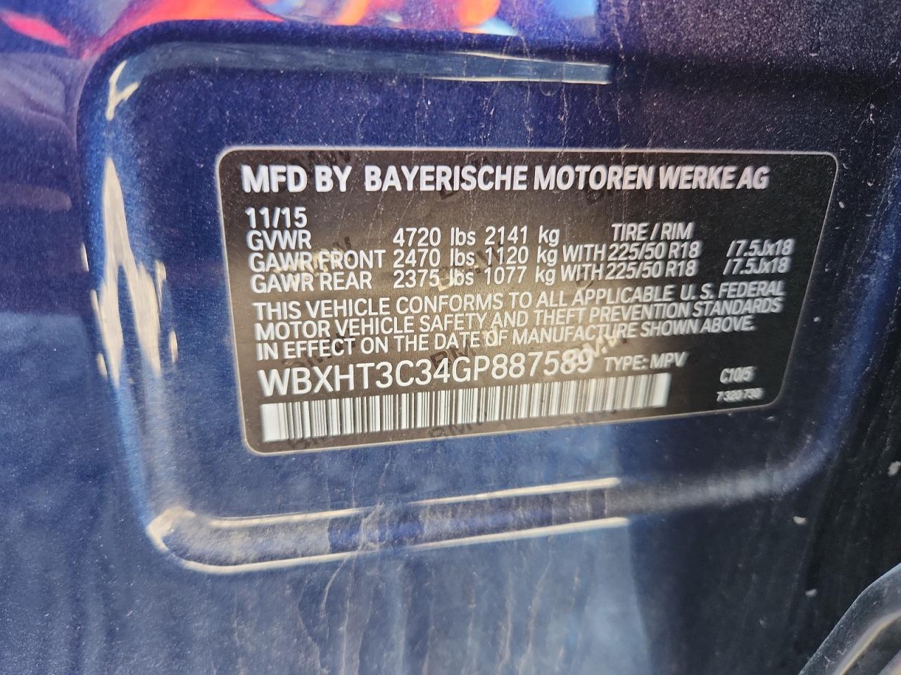 2016 BMW X1 xDrive28I VIN: WBXHT3C34GP887589 Lot: 81703295