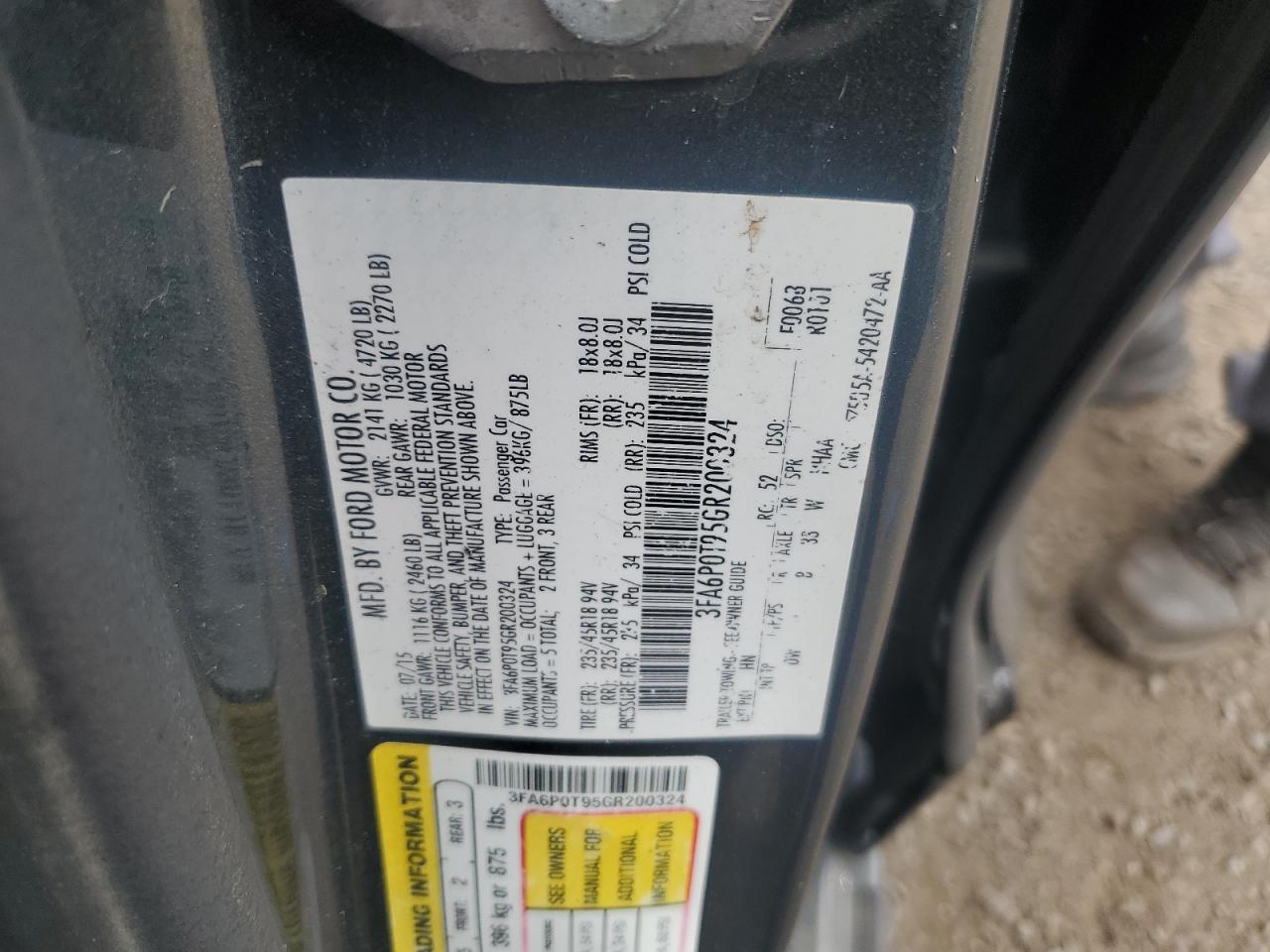 2016 Ford Fusion Se VIN: 3FA6P0T95GR200324 Lot: 81017865