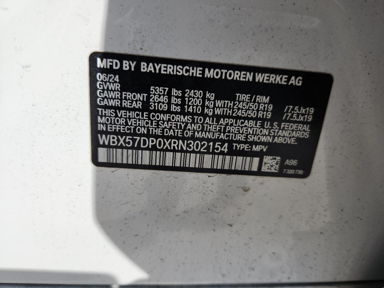 2024 BMW X3 xDrive30I VIN: WBX57DP0XRN302154 Lot: 81660475