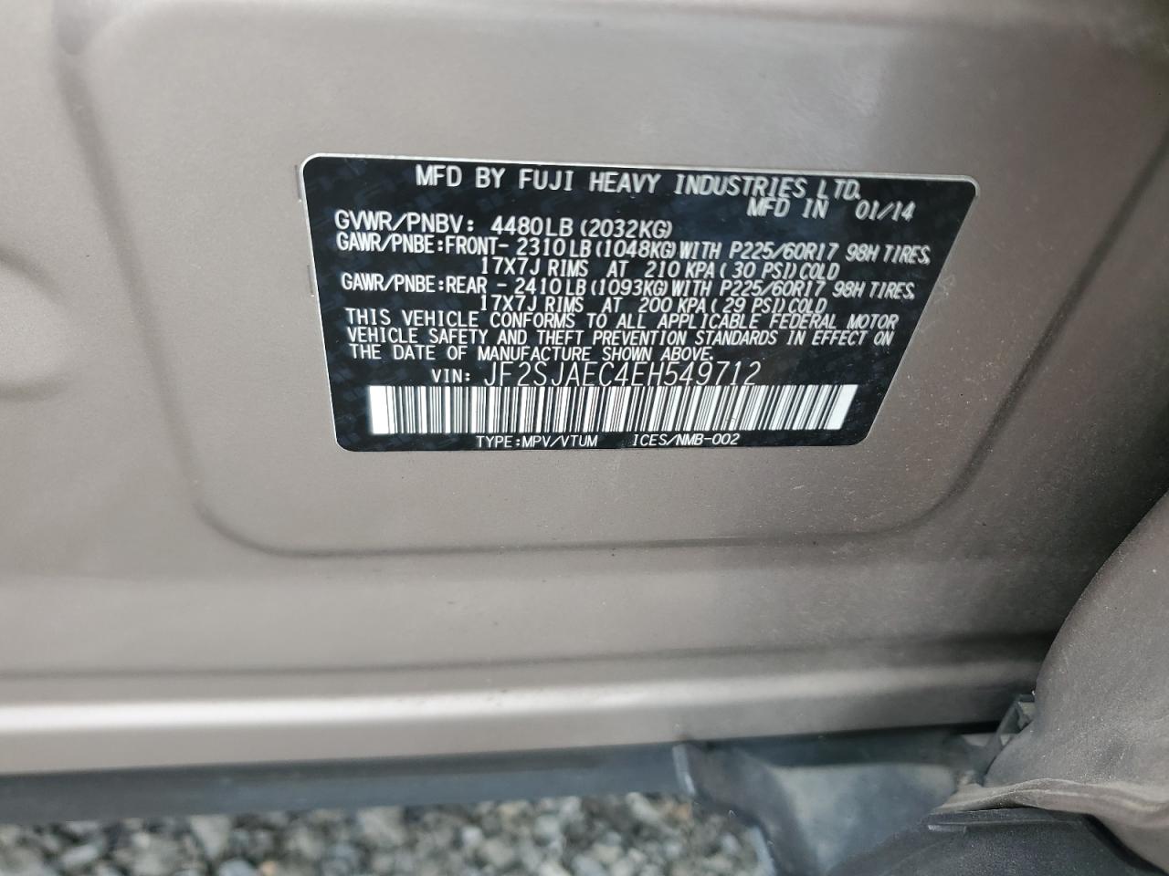 2014 Subaru Forester 2.5I Premium VIN: JF2SJAEC4EH549712 Lot: 81413685