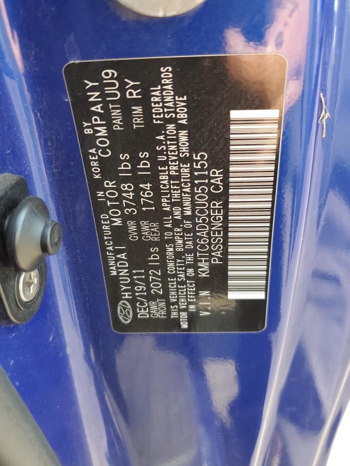 2012 Hyundai Veloster VIN: KMHTC6AD5CU051155 Lot: 71661015