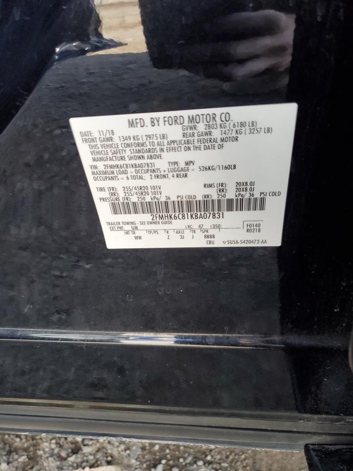 2019 Ford Flex Sel VIN: 2FMHK6C81KBA07831 Lot: 84286855