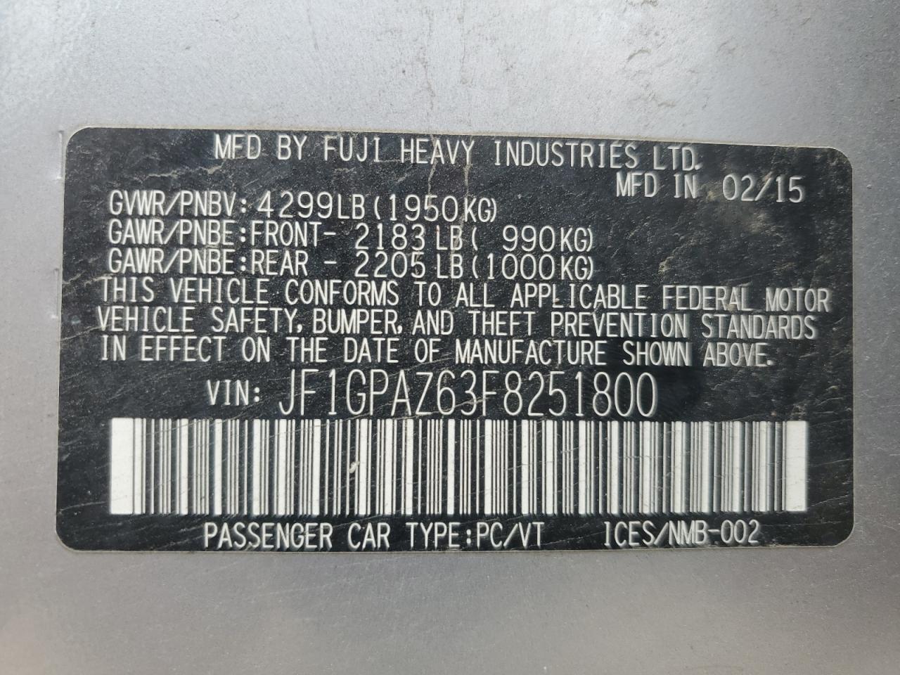 2015 Subaru Impreza Sport Limited VIN: JF1GPAZ63F8251800 Lot: 84733885