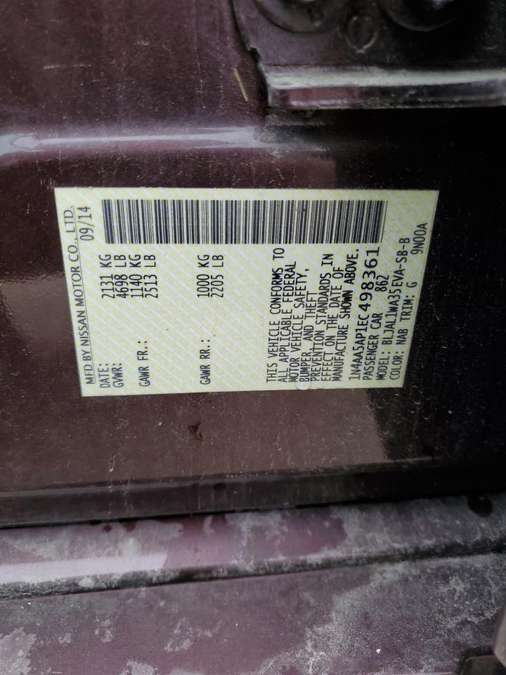 2014 Nissan Maxima S VIN: 1N4AA5AP1EC498361 Lot: 81553115