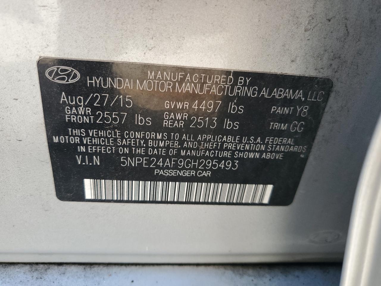 2016 Hyundai Sonata Se VIN: 5NPE24AF9GH295493 Lot: 80614775