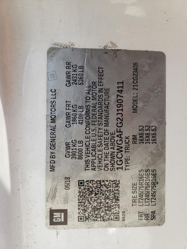 2018 Chevrolet Express G2500 VIN: 1GCWGAFG2J1907411 Lot: 69965025