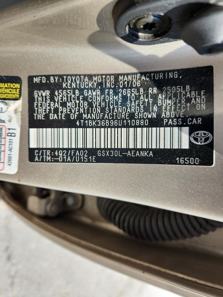 2006 Toyota Avalon Xl VIN: 4T1BK36B96U110880 Lot: 70615225