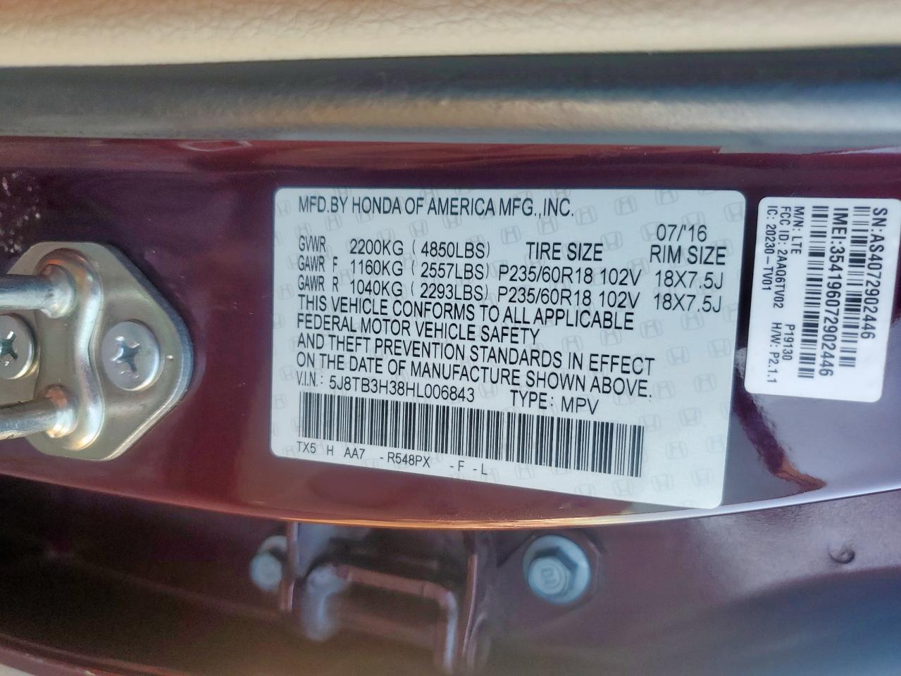 2017 Acura Rdx VIN: 5J8TB3H38HL006843 Lot: 81846325