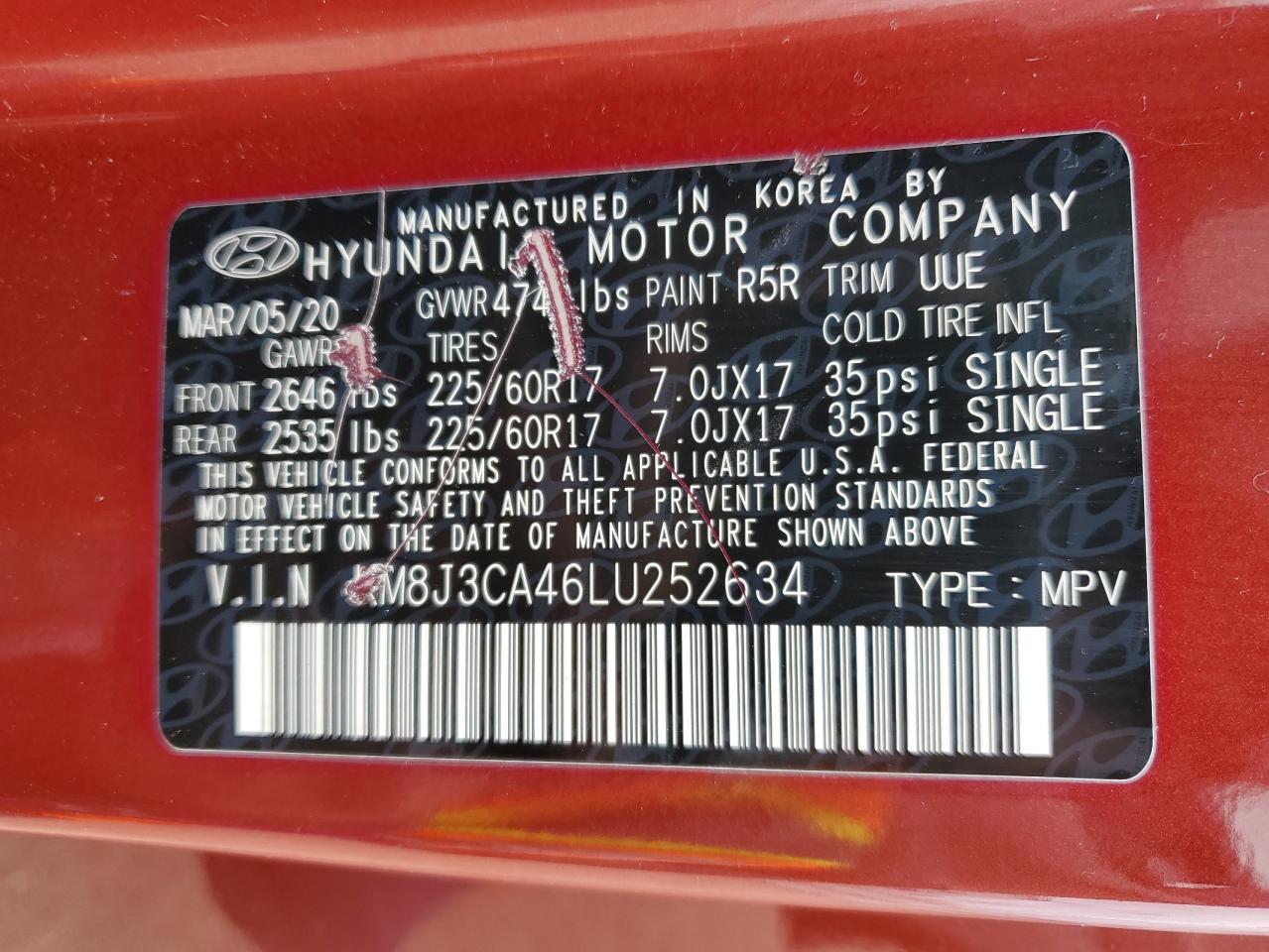 2020 Hyundai Tucson Limited VIN: KM8J3CA46LU252634 Lot: 84000275