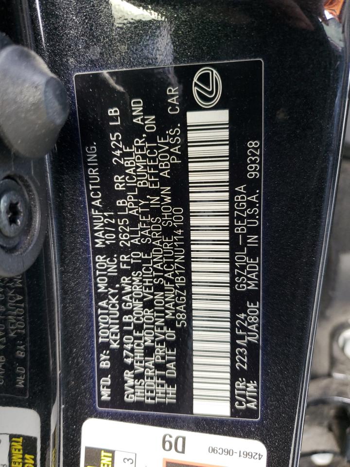 2022 Lexus Es 350 Base VIN: 58AGZ1B17NU114100 Lot: 70897975