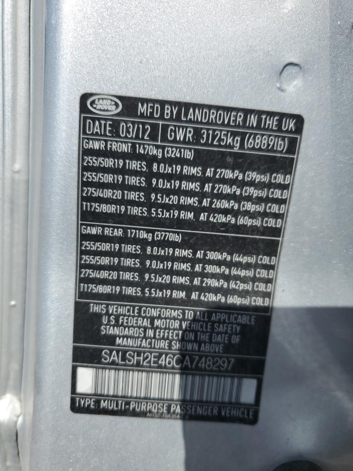 2012 Land Rover Range Rover Sport Sc VIN: SALSH2E46CA748297 Lot: 84160675