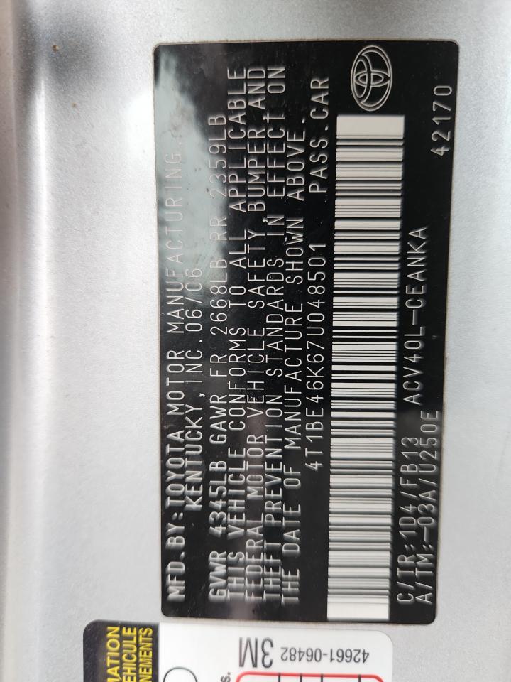 2007 Toyota Camry Ce VIN: 4T1BE46K67U048501 Lot: 70382875