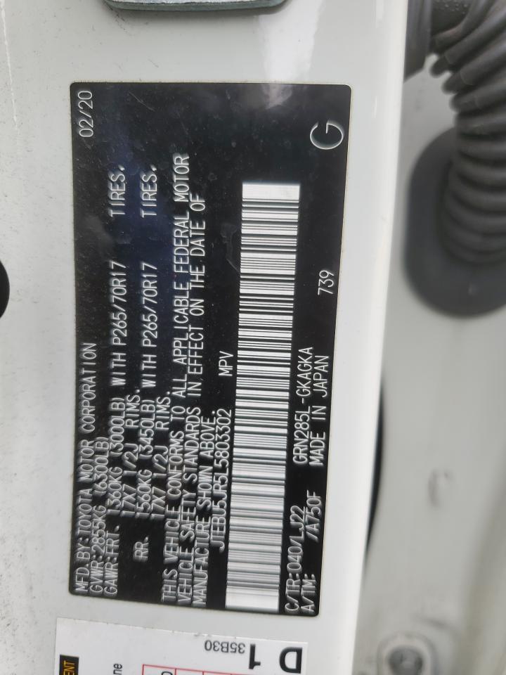 2020 Toyota 4Runner Sr5/Sr5 Premium VIN: JTEBU5JR5L5803302 Lot: 80659915