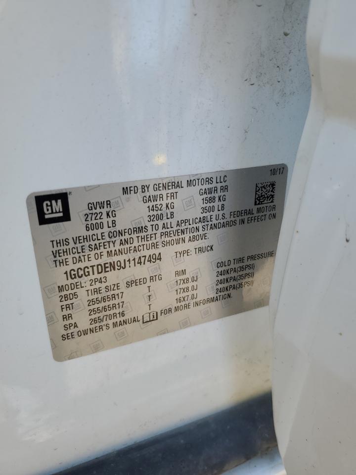 2018 Chevrolet Colorado Z71 VIN: 1GCGTDEN9J1147494 Lot: 71914135