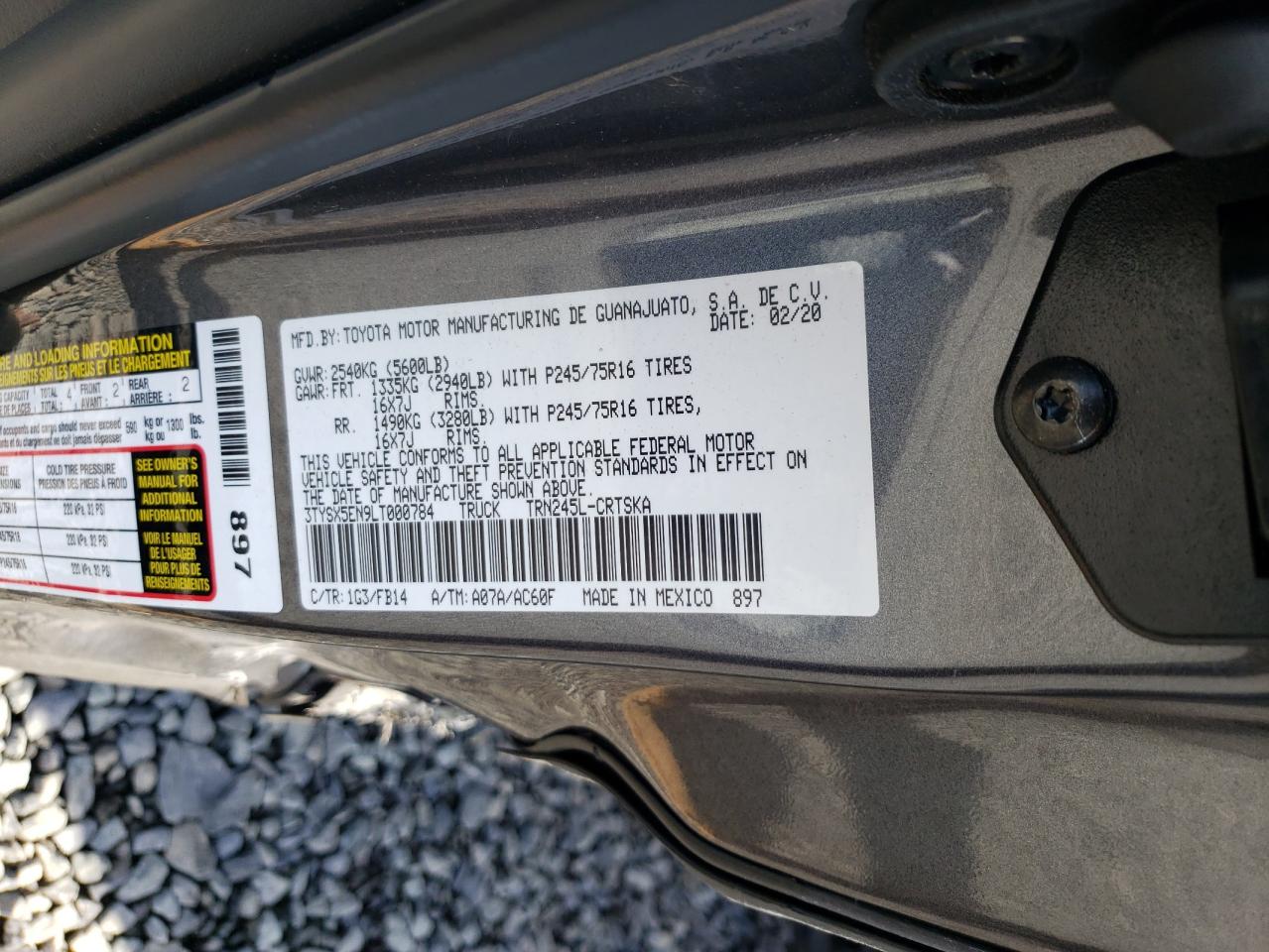 2020 Toyota Tacoma Access Cab VIN: 3TYSX5EN9LT000784 Lot: 84053245
