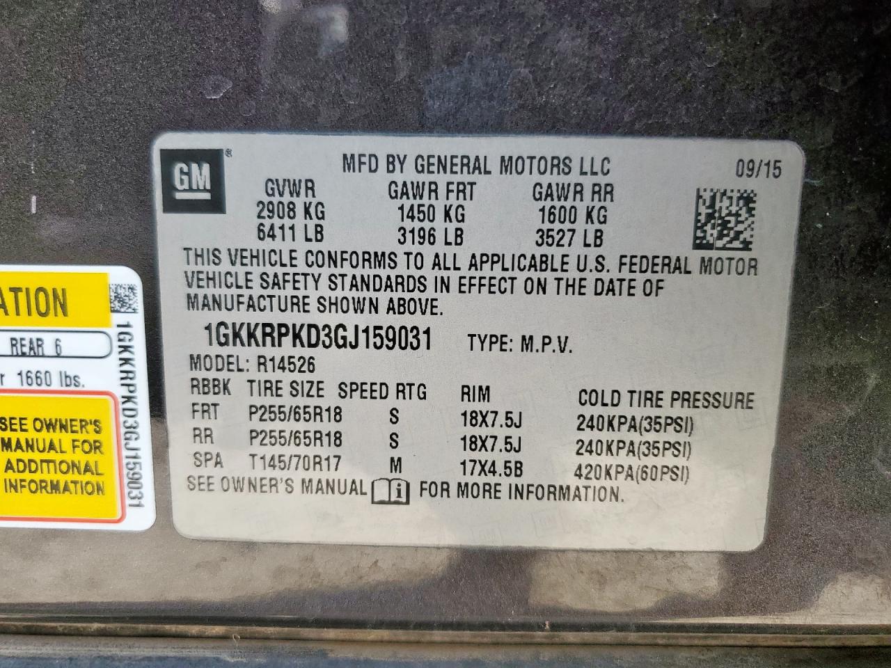 2016 GMC Acadia Sle VIN: 1GKKRPKD3GJ159031 Lot: 81024635