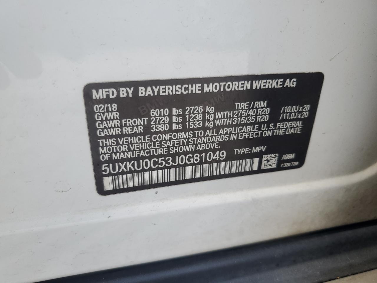 2018 BMW X6 Sdrive35I VIN: 5UXKU0C53J0G81049 Lot: 80275285