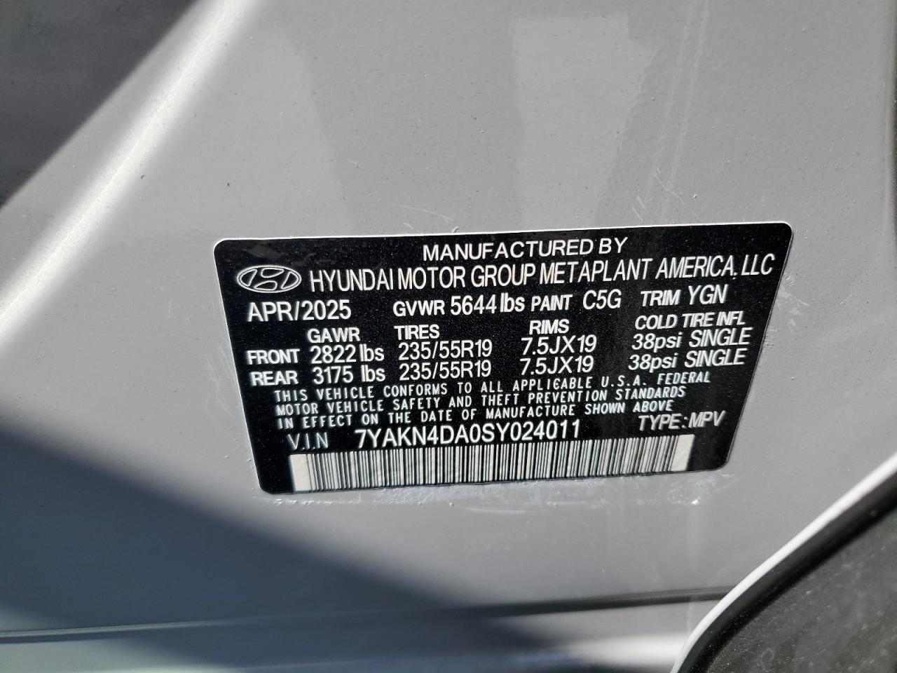 2025 Hyundai Ioniq 5 Sel VIN: 7YAKN4DA0SY024011 Lot: 71057555