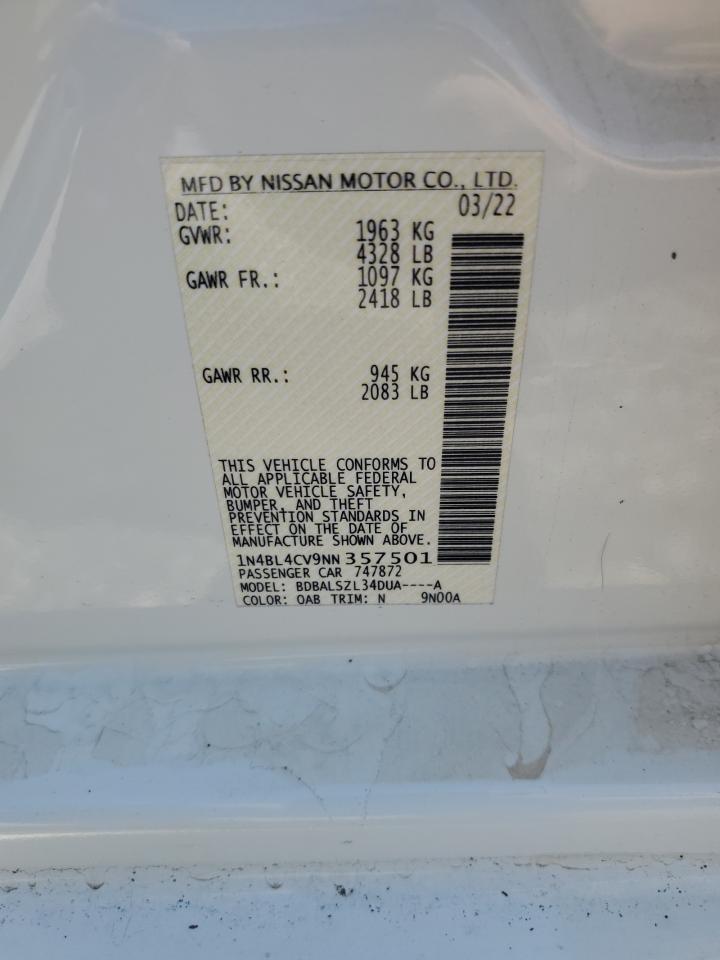 2022 Nissan Altima Sr VIN: 1N4BL4CV9NN357501 Lot: 81597225