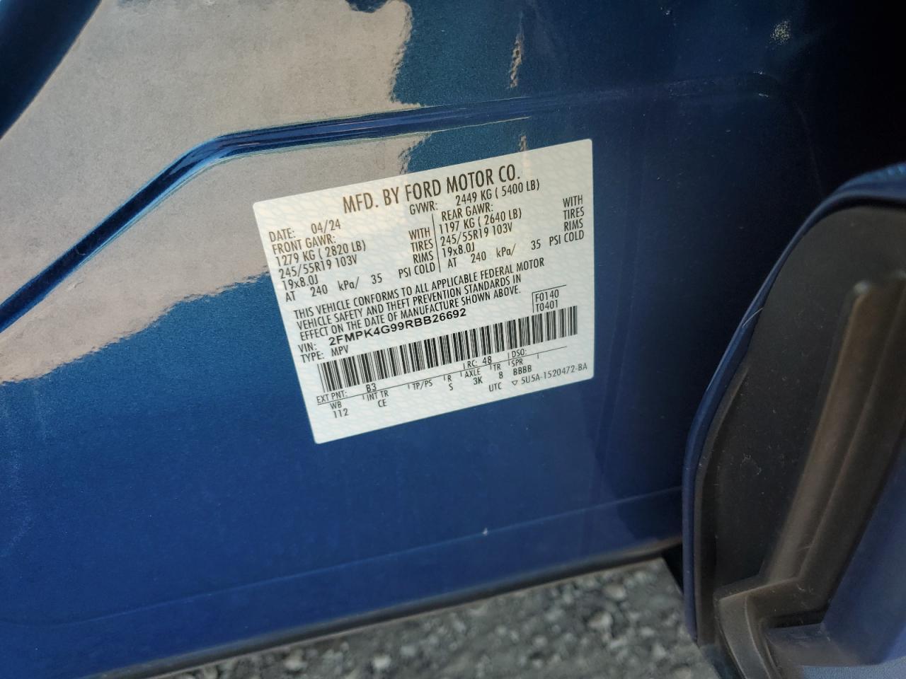 2024 Ford Edge Se VIN: 2FMPK4G99RBB26692 Lot: 81939065