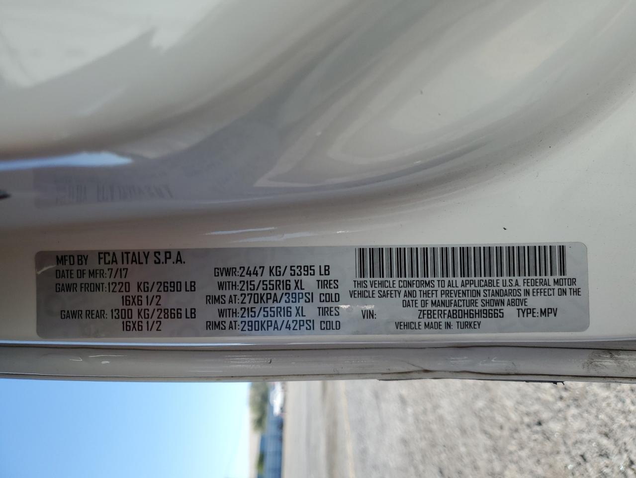 2017 Ram Promaster City VIN: ZFBERFAB0H6H19665 Lot: 81372785