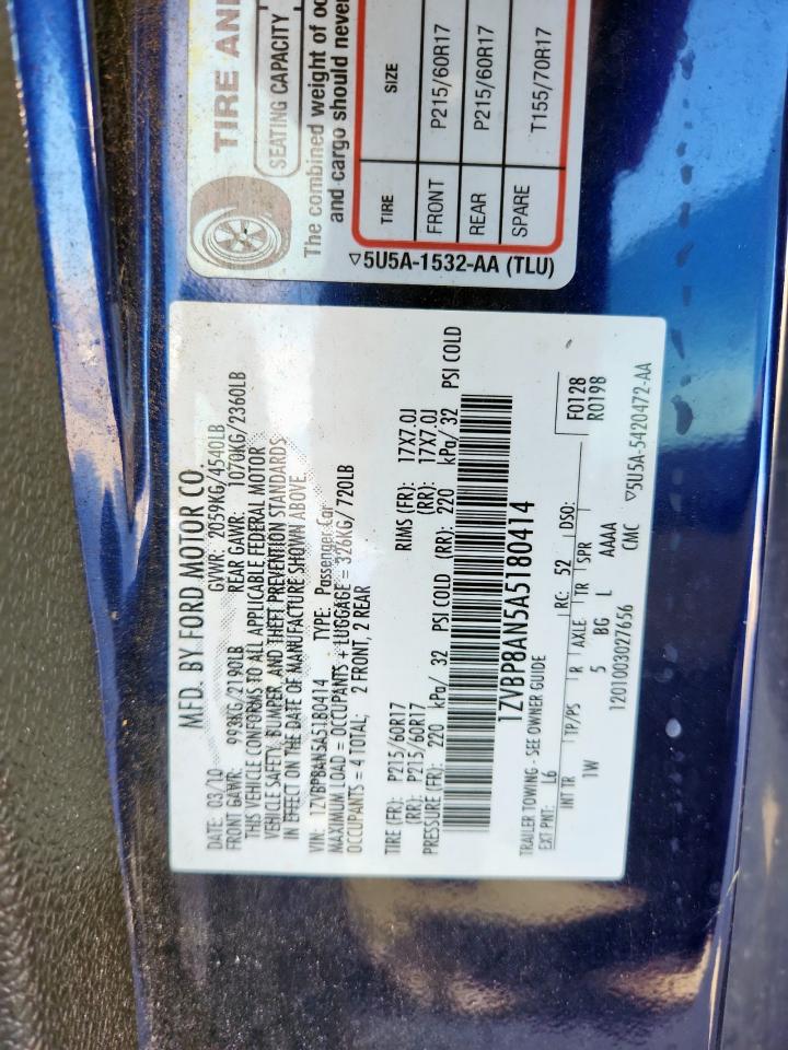 2010 Ford Mustang VIN: 1ZVBP8AN5A5180414 Lot: 81702005