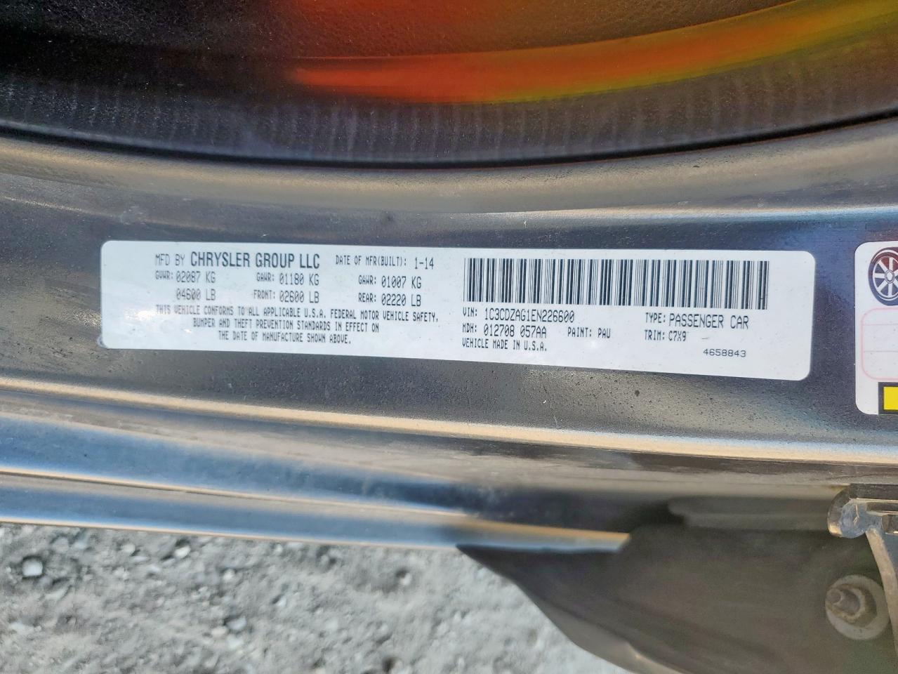 2014 Dodge Avenger Se VIN: 1C3CDZAG1EN226600 Lot: 84391575
